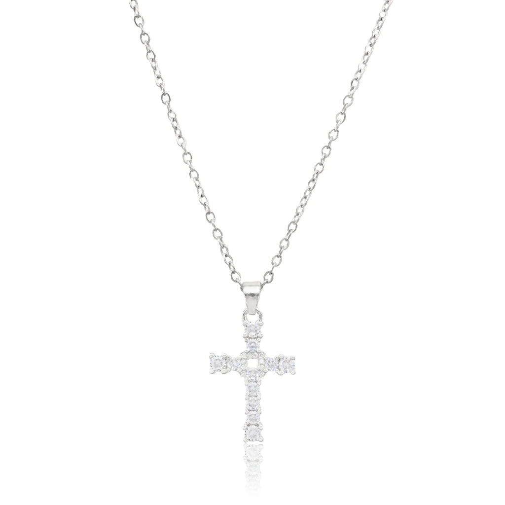 Cross with Cubic Zirconias on Nails - Silver