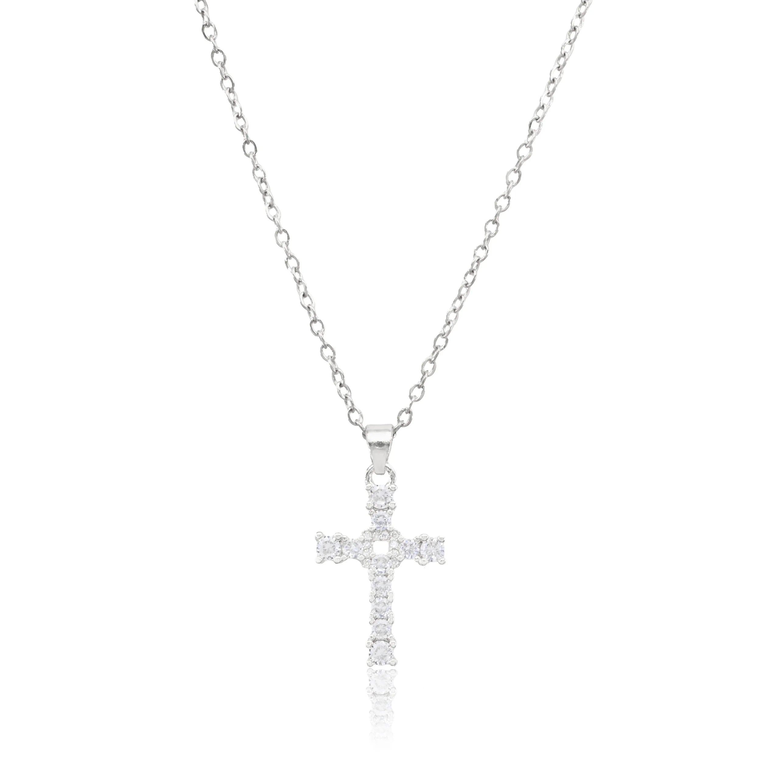 Cross with Cubic Zirconias on Nails - Silver