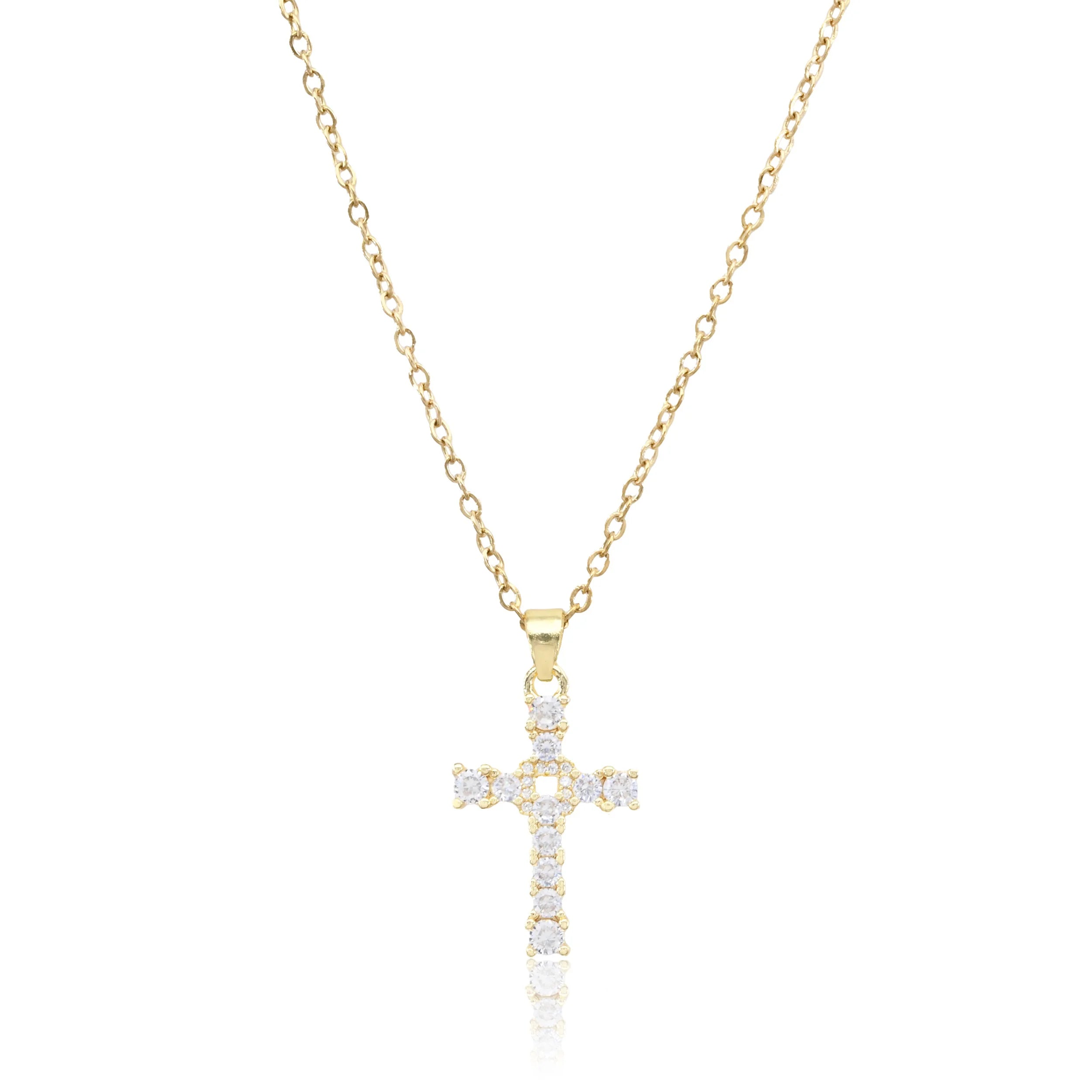 Cross with Cubic Zirconias on Nails - Gold