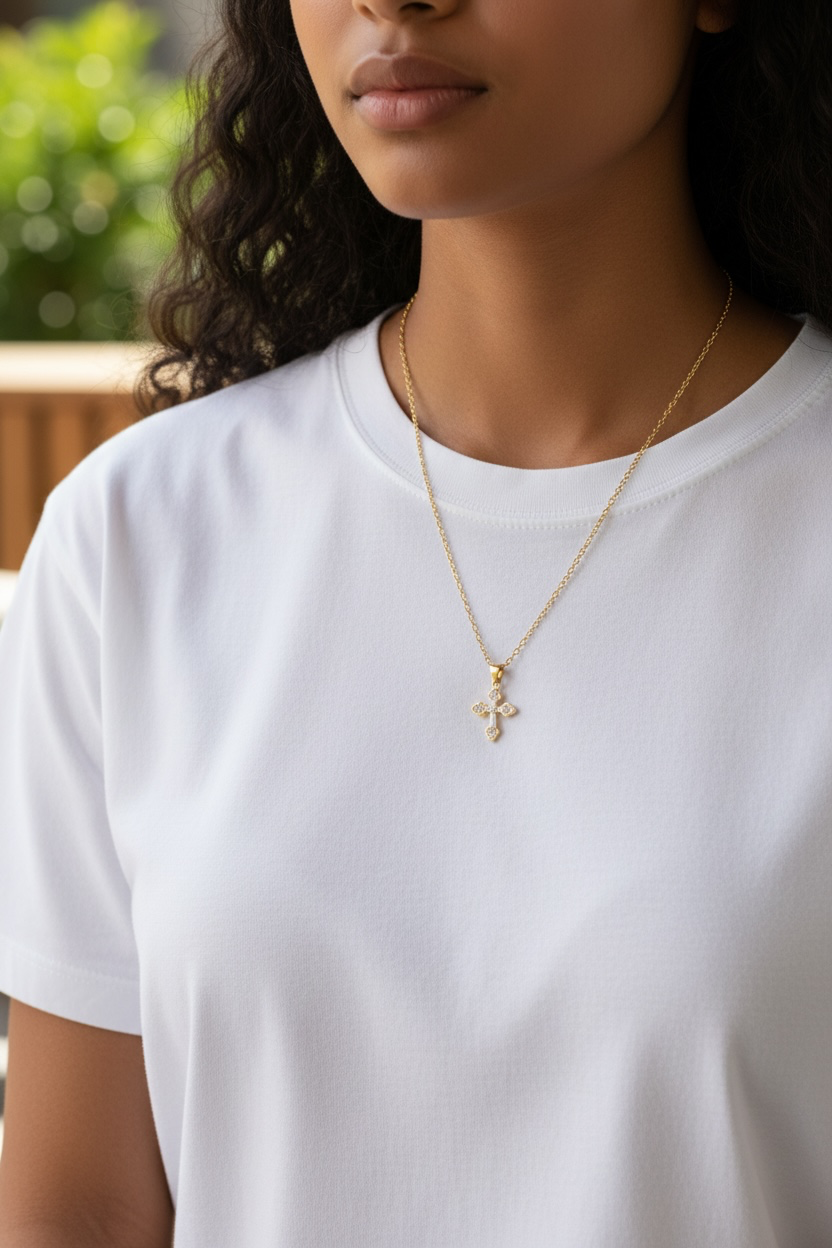 Elegant Fleur Cross Necklace