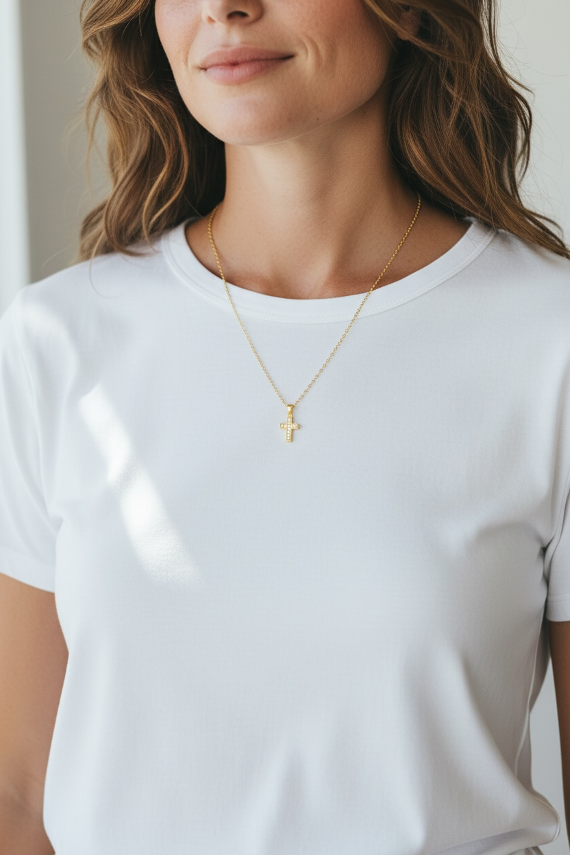 Cross with Inlaid Cubic Zirconias