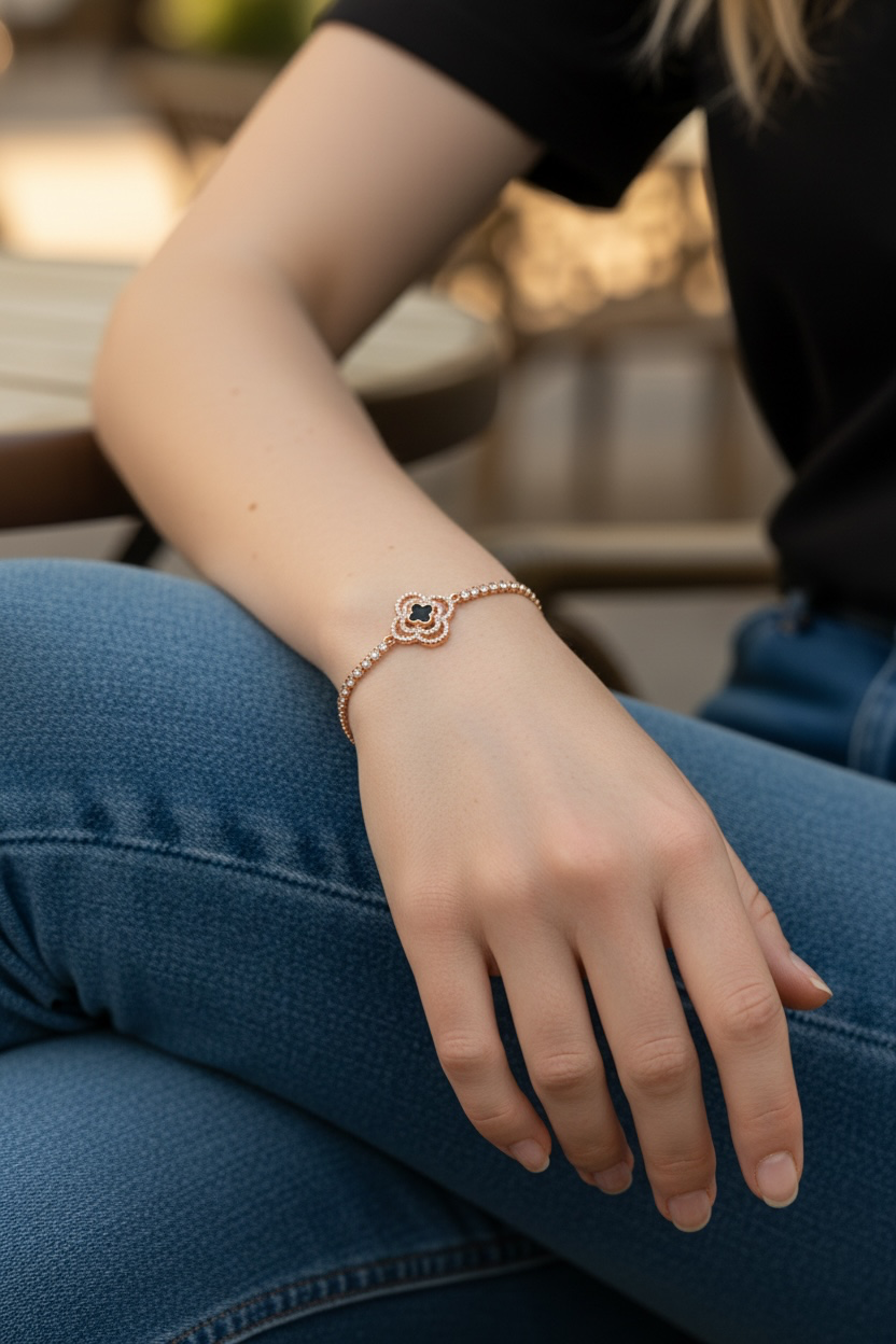 Midnight Clover adjustable bracelet