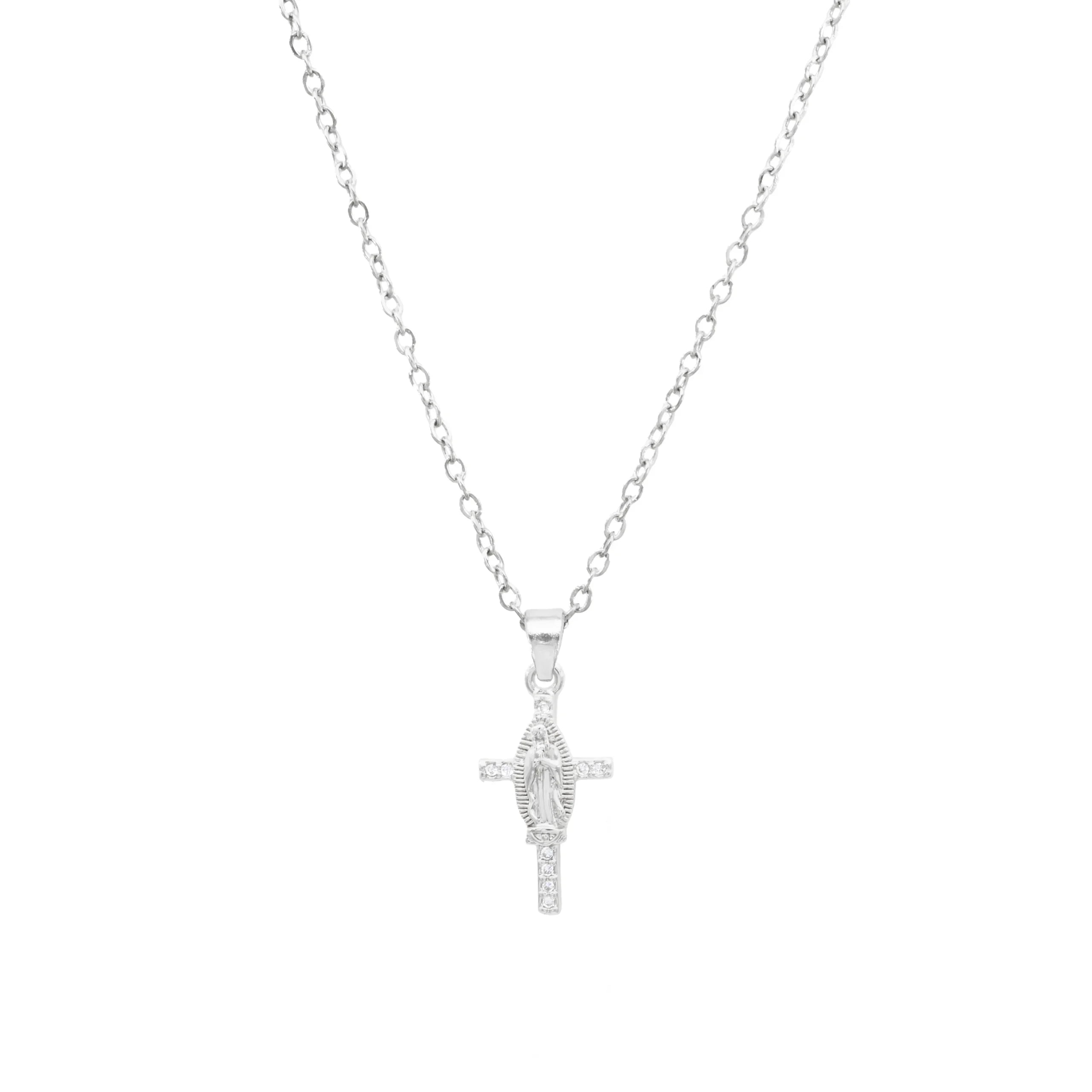 Our Lady of Guadalupe on a Cross - Silver