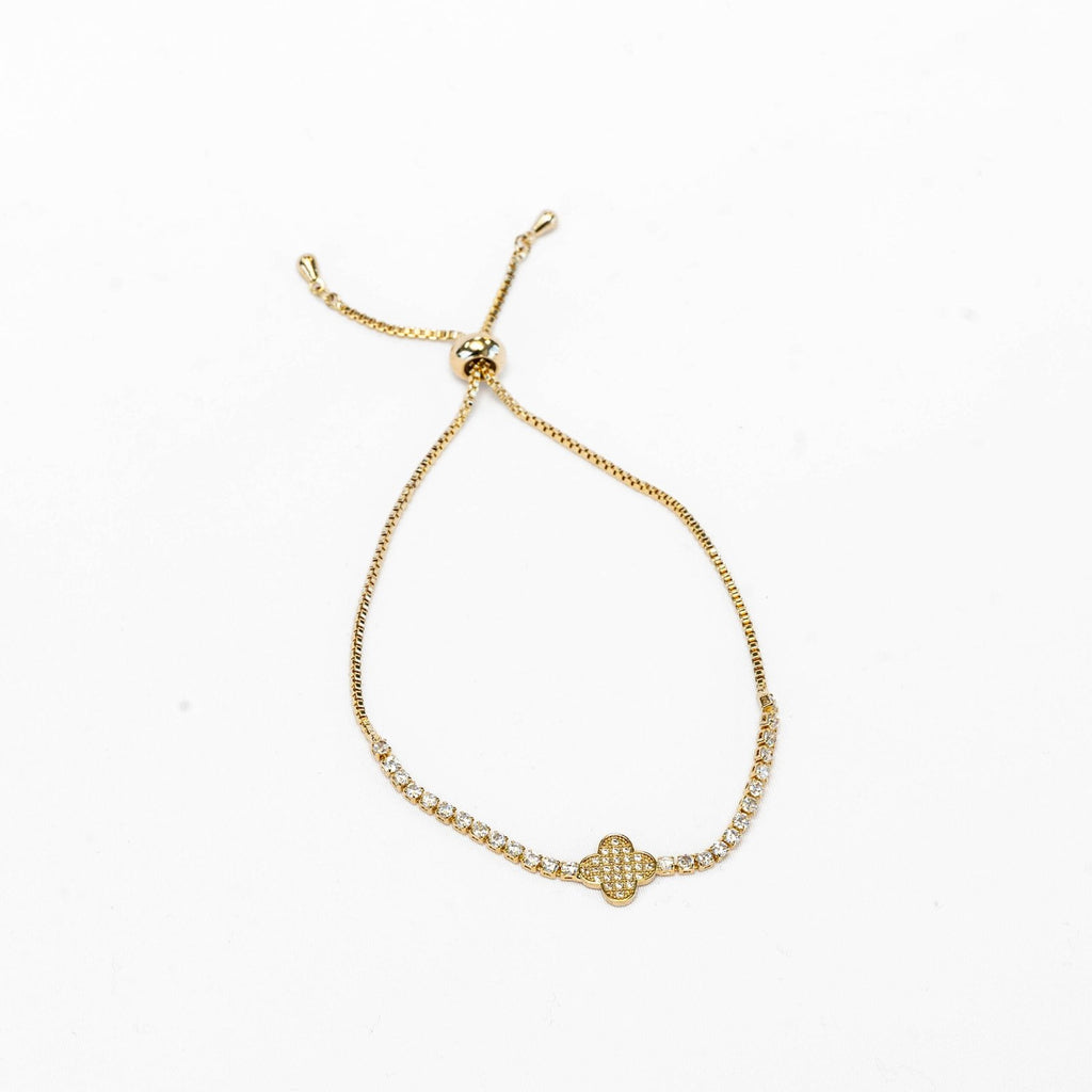 Single Clover With Stones - Gold