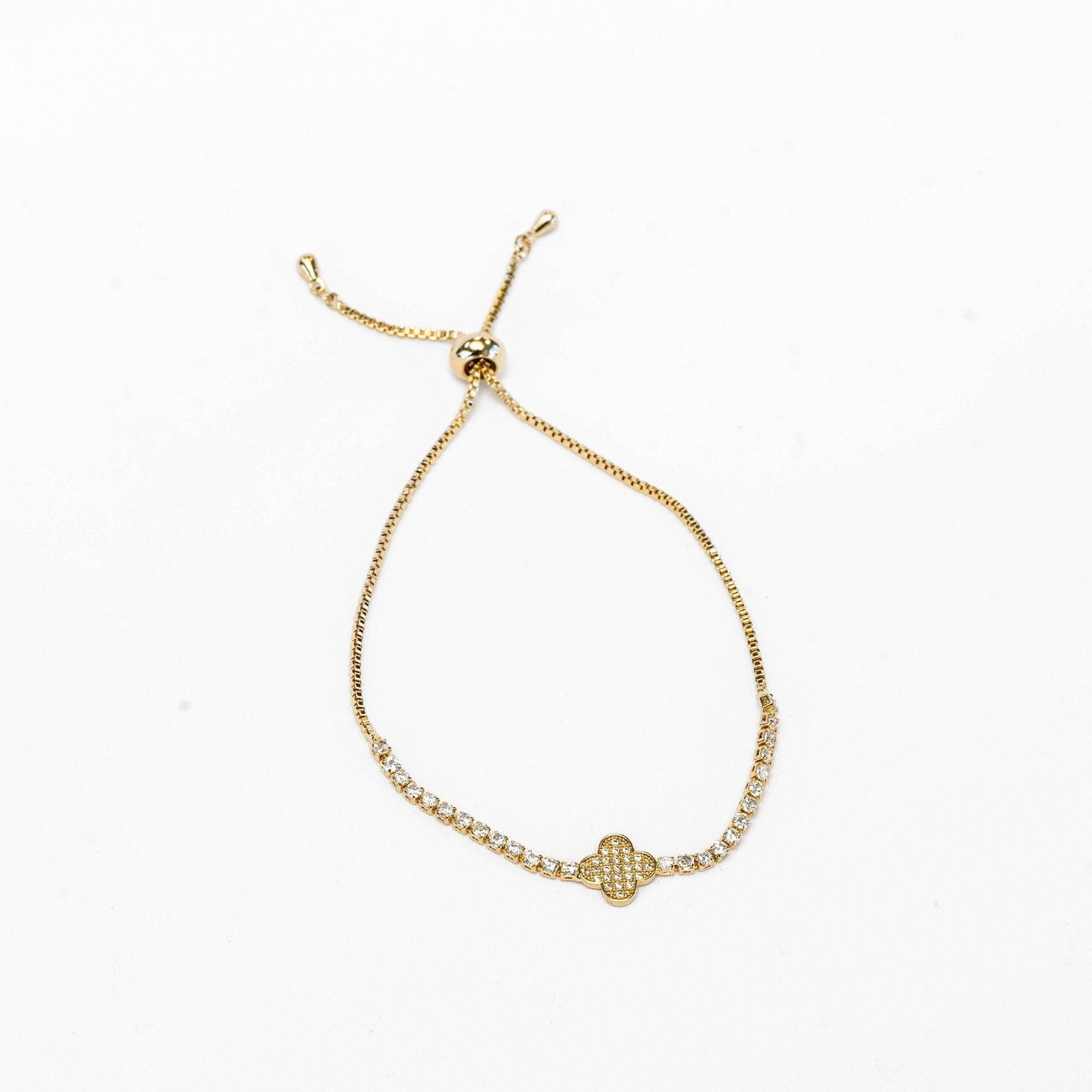 Single Clover With Stones - Gold