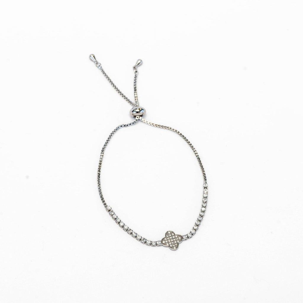 Single Clover With Stones - Silver