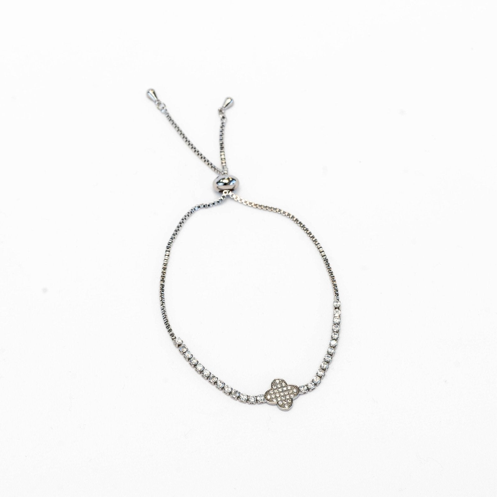Single Clover With Stones - Silver